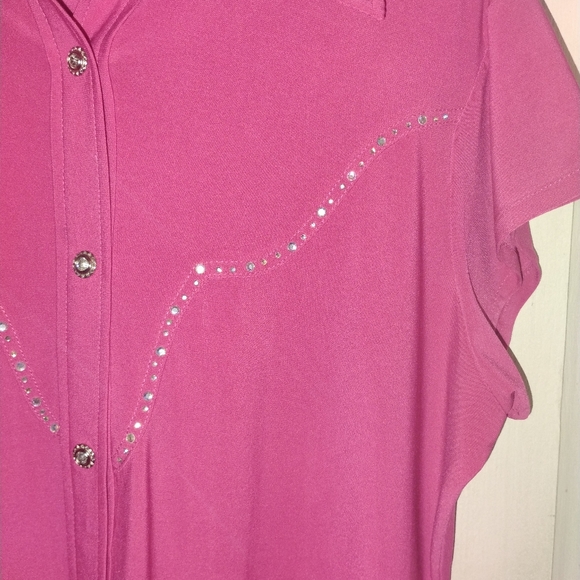 Chic Pink Button-Down Shirt with Rhinestone Accents - Picture 5 of 10
